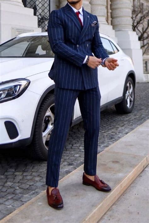 Mens Navy Double Breasted Pinstripe Suit Groom Style Giorgenti Custom