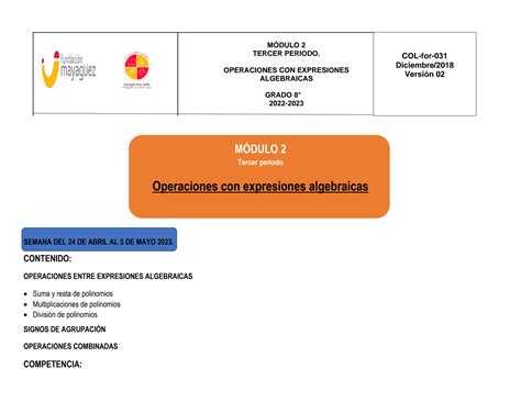 Solution Operaciones Con Expresiones Algebraicas Gu A De Estudio