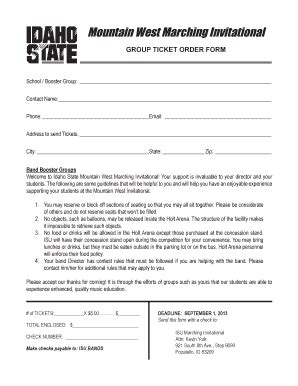 Fillable Online Isu Group Ticket Order Form Idaho State University