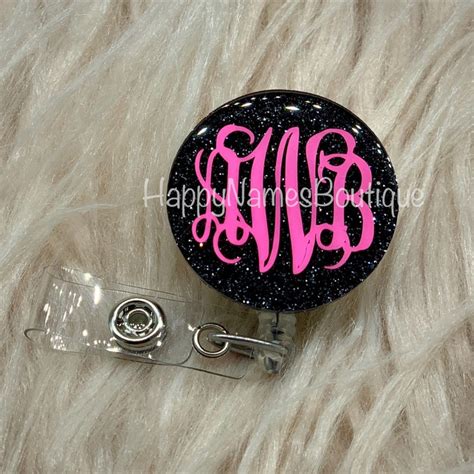 Monogram Badge Reel Custom Glitter Monogram Badge Reel Etsy