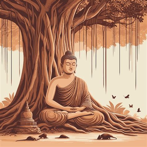 Premium Vector A Lord Buddha Meditating Beneath Bodhi Tree A Buddha