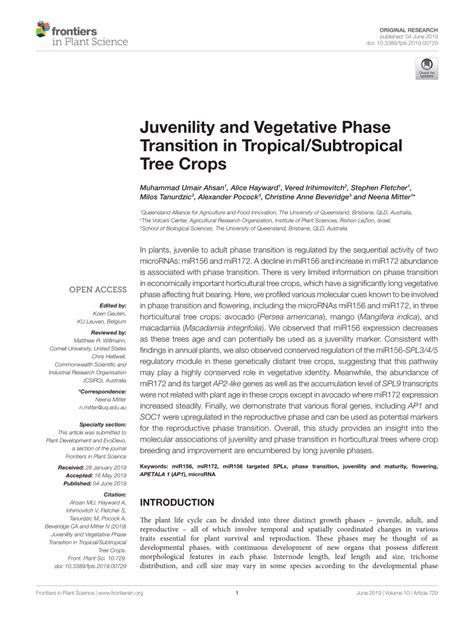 (PDF) Juvenility and Vegetative Phase Transition in Tropical ...