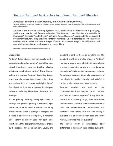 Study Of Pantone Basic Colors In Different Pantone Libraries Docslib