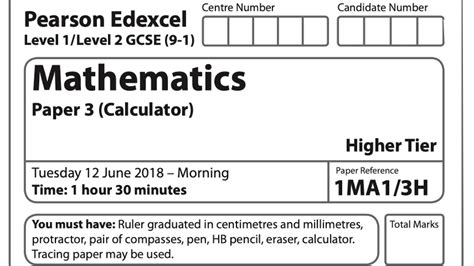 GCSE Higher Edexcel June 2018 Paper 3 Calculator Walkthrough YouTube