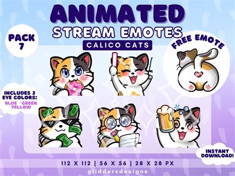 Calico Cat Animated Twitch Emote Pack 7 Calico Cat Animated Emotes