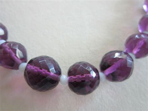 Vintage Purple Crystal Milk Glass Bead Necklace L Gem