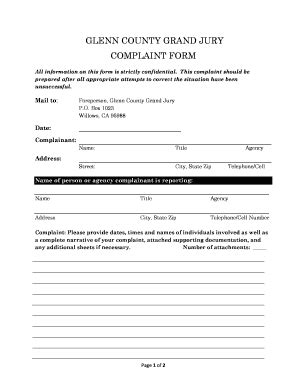 Fillable Online Glenn County Grand Jury Complaint Form Fax Email Print