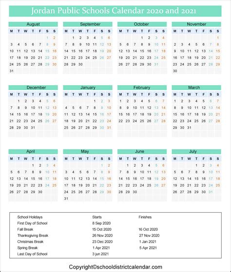 Jordan School District Calendar Holidays 2020-2021