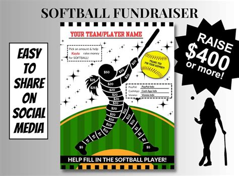 SOFTBALL Player Fill In Fundraiser Editable Softball Fundraiser Sheet