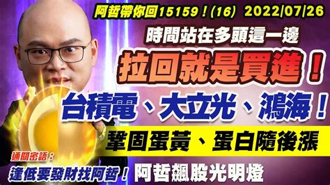 7 26 【阿哲飆股光明燈 】 時間站在多頭這一邊拉回就是買進！台積電、大立光、鴻海！鞏固蛋黃、蛋白隨後漲通關密語：逢低要發財找阿哲！台灣加油15159！ 17 Youtube