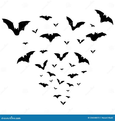 Silhouette Of Flying Bats Swarm Vector Illustration Stock Vector