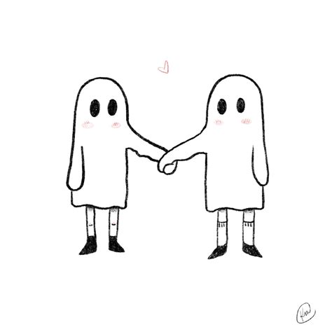 Ghoulish Lovers Etsy Hand Doodles Holding Hands Drawing Friends