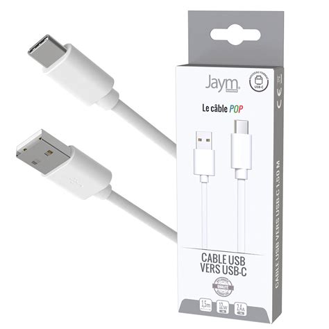 Cable Usb Vers Type C 15m 3a Blanc Jaym® Collection Pop Jmpopcable036