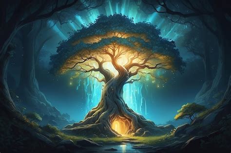 Premium Photo Magic Tree With Light Glowing Insideillustration Painting