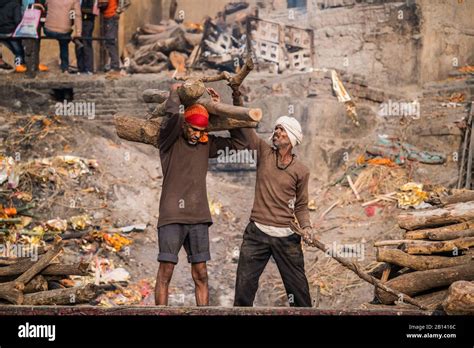 Traditional Funeral On The Banks Of The River Ganges Varanasi India