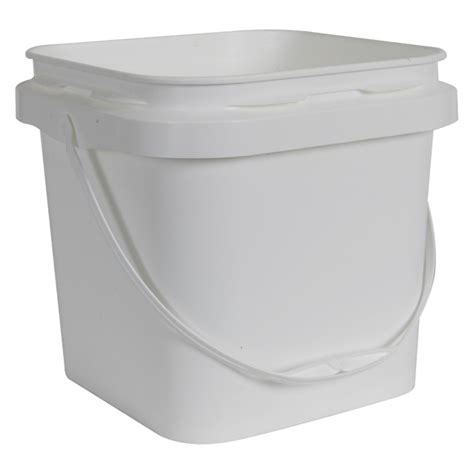 2 Gallon White Polypropylene Square Buckets With Plastic Handle Lid