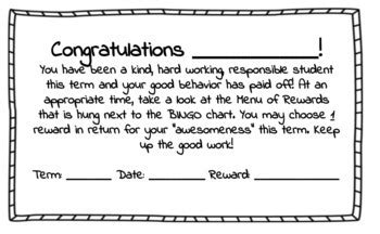 BINGO Chart Winner Certificate (EDITABLE) by Math with Miss Wheaton