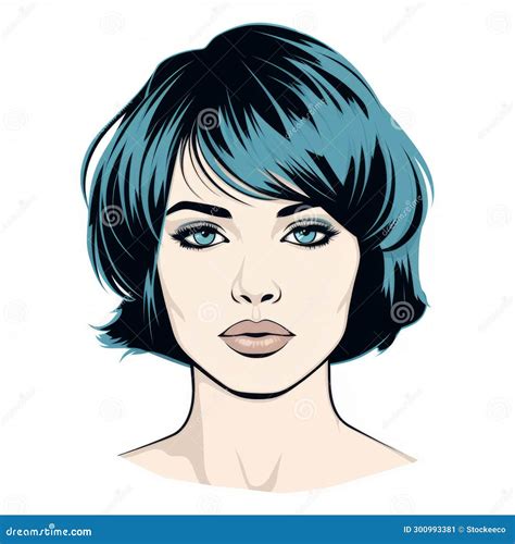 Captivating Women With Blue Hair Style Pop Art Vector Portrait Stock