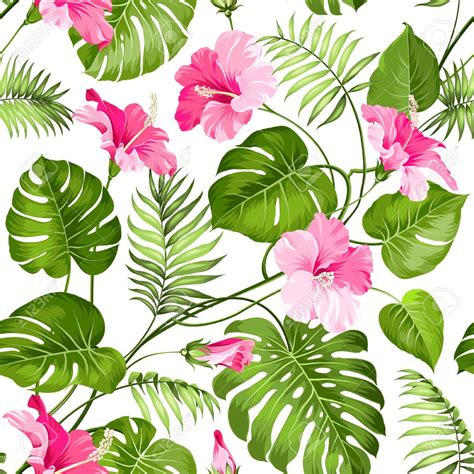 Seamless Tropical Flower Blossom Flowers For Seamless Pattern