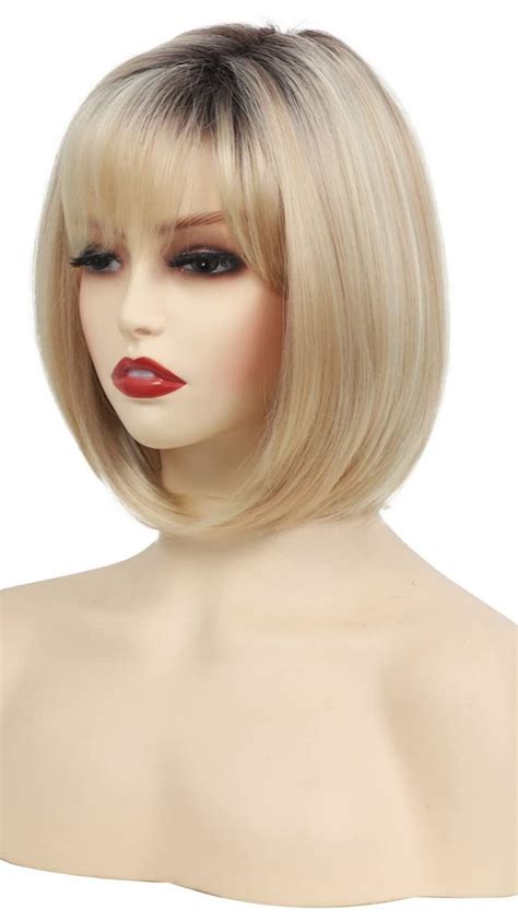 Renershow Ombre Blonde Pixie Bob Wigs For White Women Short Mixed