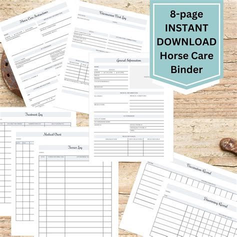 Printable Horse Care Binder Horse Information Horse Vaccination Record