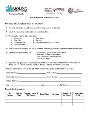 Molina Reimbursement Form Fill Online Printable Fillable Blank