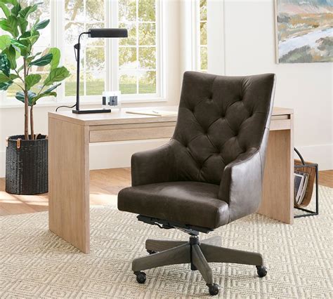 Radcliffe Tufted Leather Swivel Desk Chair Pottery Barn