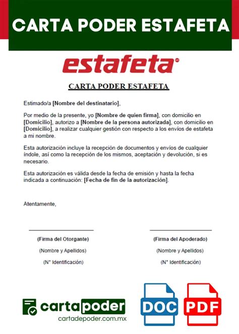 Carta Poder Estafeta Formato Word Y Pdf