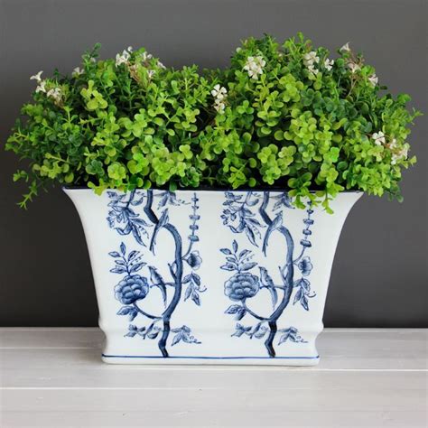 Blue And White Oriental Ceramic Planter Blue And White Heavy Dolomite