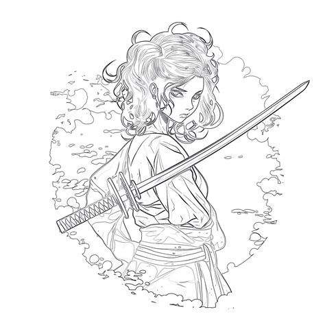 Printable Anime Katana Coloring Page - Mimi Panda