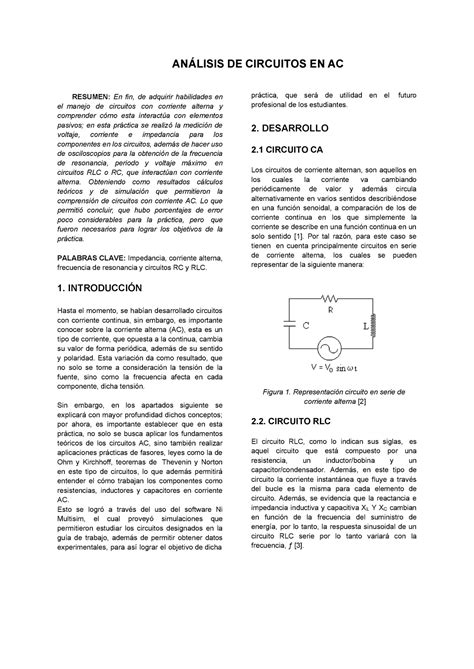 Informe 5 Análisis De Circuitos En Ac Ingeniería Biomédica AnÁlisis