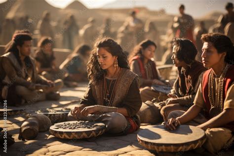 Caral-Supe residents participating in a musical performance, reflecting ...