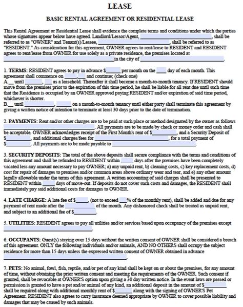 Free Printable Basic Lease Agreement Pdf Printable Templates