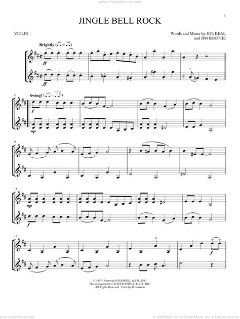 Jingle Bell Rock Sheet Music For Two Violins Duets Violin Duets