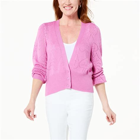 G By Giuliana Pointelle Knit Button Cardigan 20699907 HSN