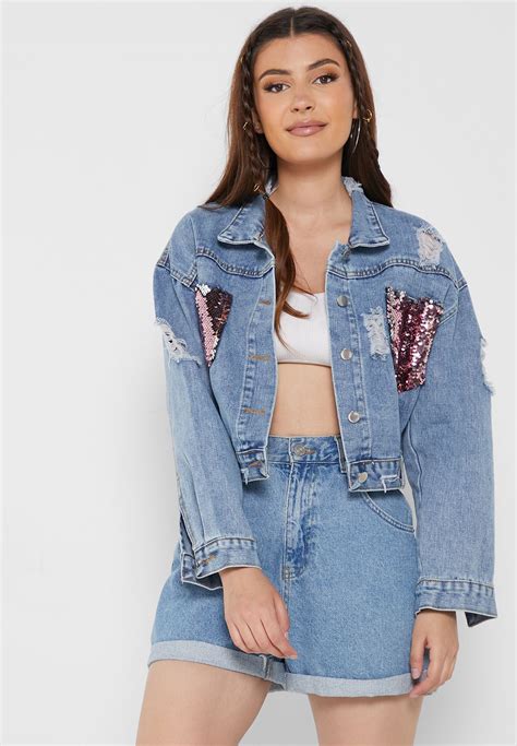 Buy Ginger Blue Sparkle Denim Jacket For Women In Dubai Abu Dhabi