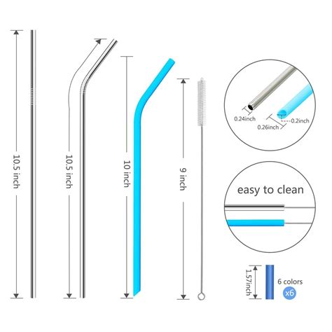 pack regular size silicone straws  stainless steel straws set