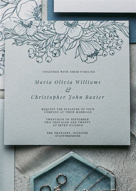 Blue Wedding Invitations With Floral Design, Winter Wedding - Etsy