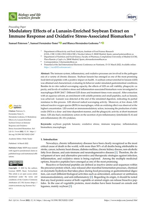 PDF Modulatory Effects Of A Lunasin Enriched Soybean Extract On