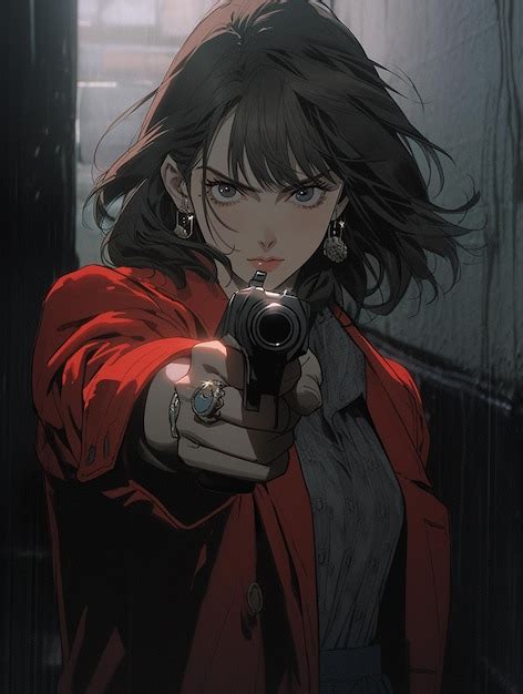 Premium Photo Anime Girl With Gun Pointing At Camera In Urban Setting