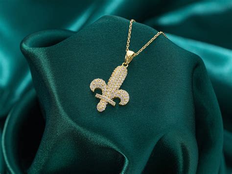 14k Real Gold Fleur De Lys Necklace 18k Gold Dainty Cubic Zirconia