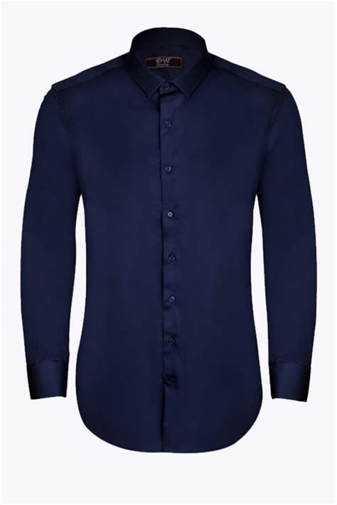 Classic Collar Button Cuff Poplin Shirt Navy Blue David Wej