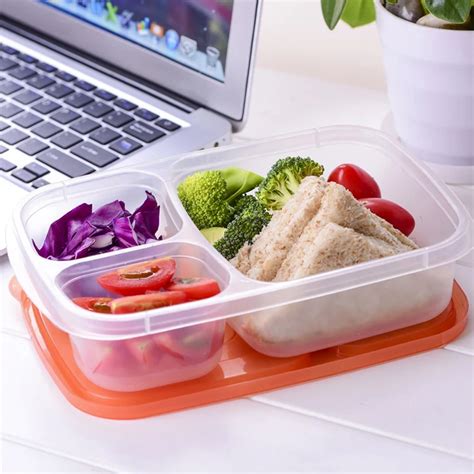 Plastic Bento Lunch Box Microwave Food Storage Containers With