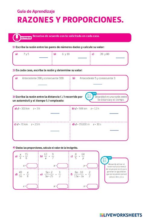 Ejercicio Online Gratuito De Razones Y Proporciones Cursillo Aprendizaje Fichas