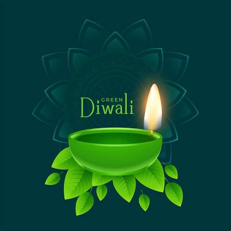 L Mpara Diya Verde Para Fondo De Saludo Eco Diwali Vector Gratis