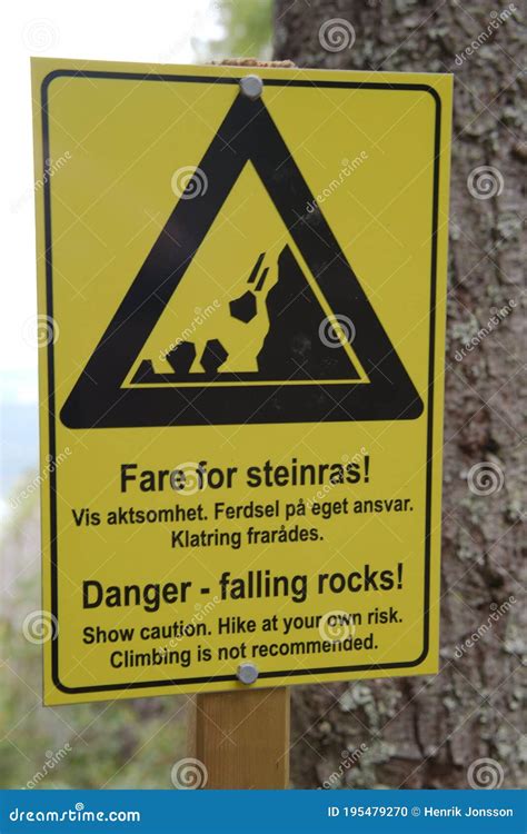 Warning Sign Of Falling Rocks In The Area Editorial Image Image Of