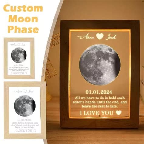 Custom Moon Phase Frame Lamp Wood Lunar Night Light Frame Personalized