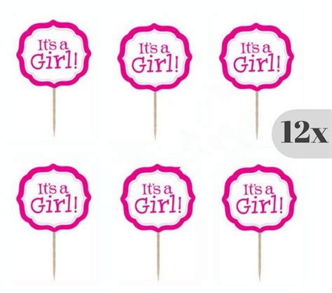 Cupcake Toppers Babyshower Geboorte Its A Girl Meisje Roze Taart