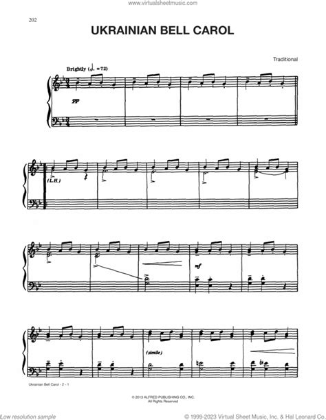 Ukrainian Bell Carol Intermediate Sheet Music For Piano Solo