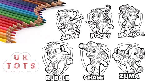 Paw Patrol Colouring Chase Marshall Rocky Skye Zuma Rubble